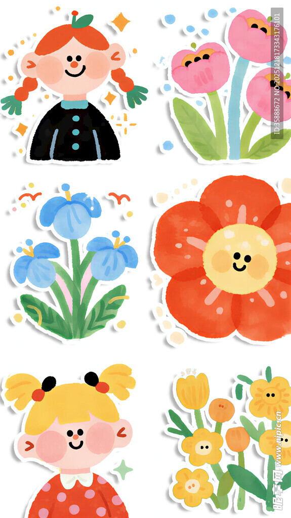 卡通花卉与人物图案
