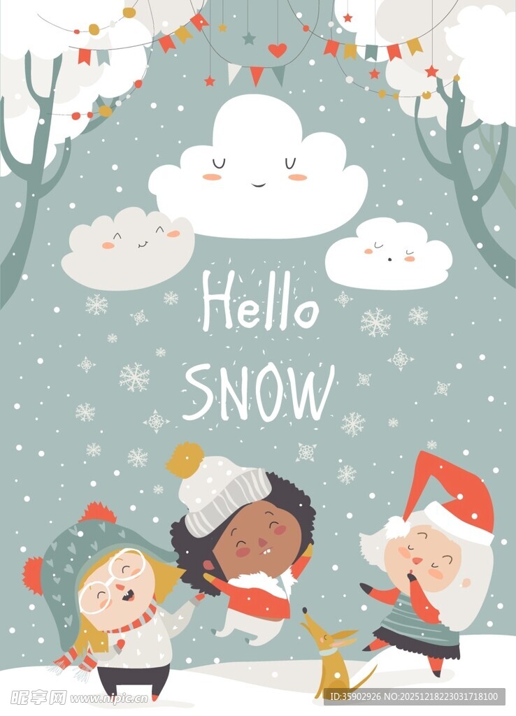 冬日儿童欢乐雪景图