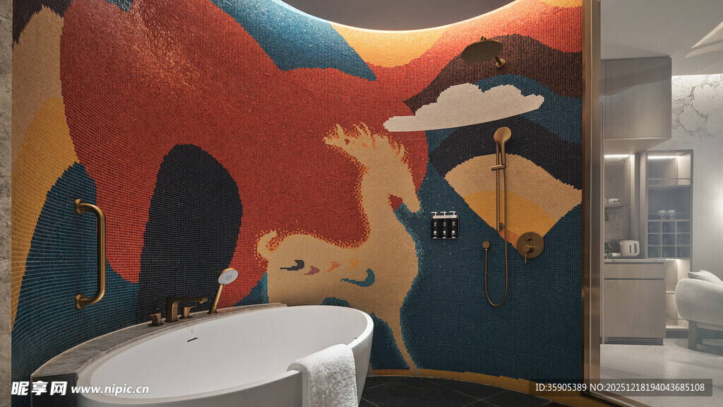 多彩壁画装饰的特色浴室