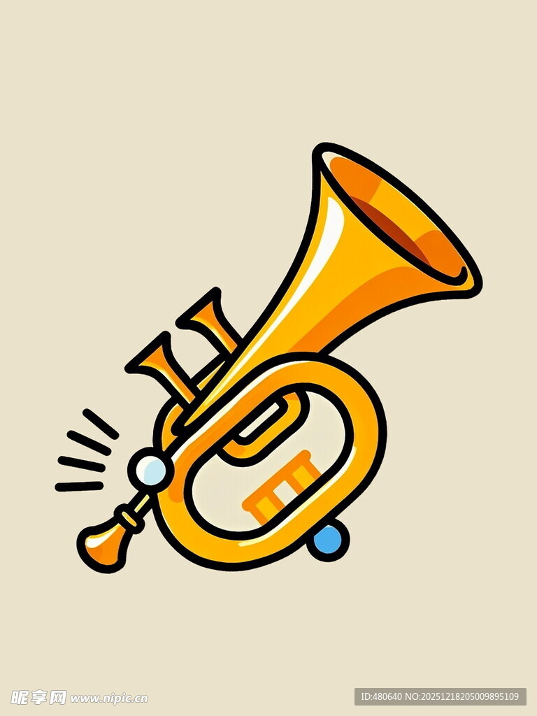卡通风格的金色小号插画