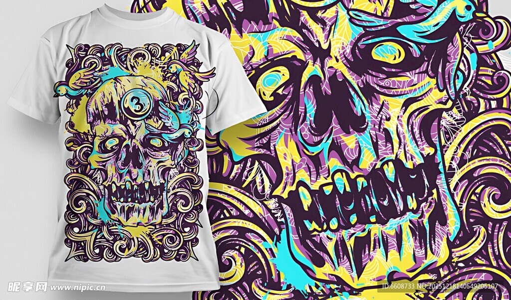 个性骷髅印花潮流T恤