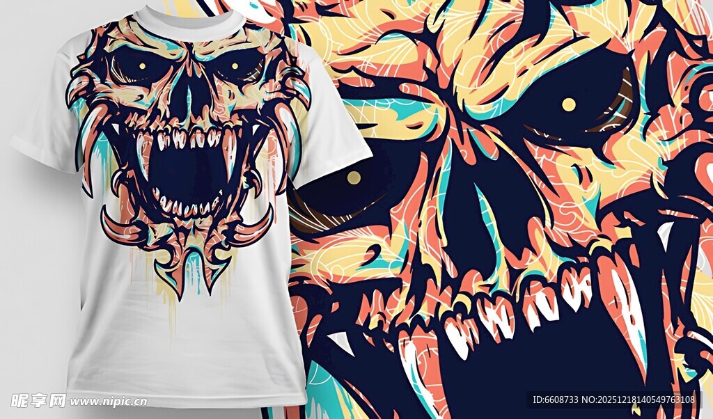 个性骷髅图案T恤设计