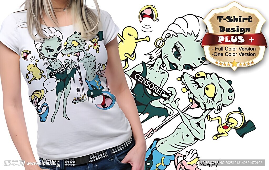 卡通图案白色短袖T恤