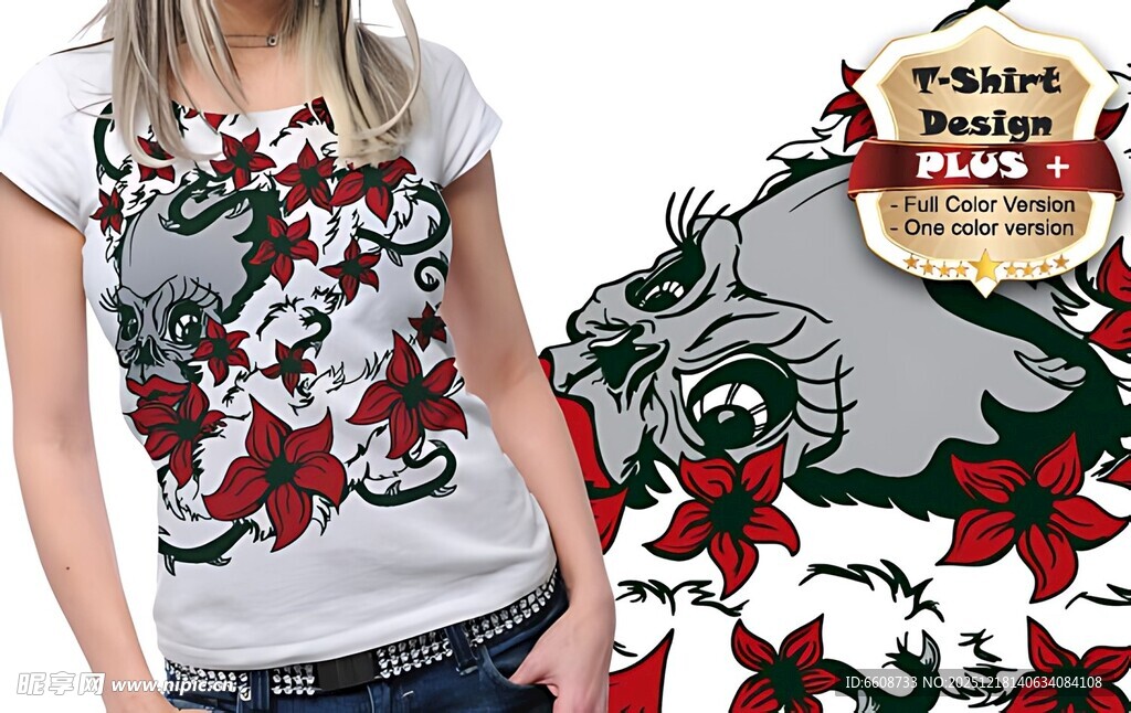 个性花卉图案女士T恤