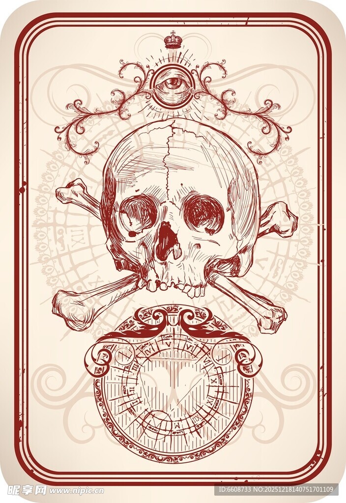 复古骷髅交叉骨图案设计