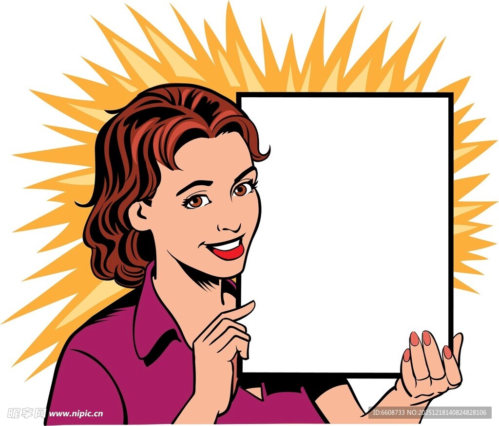 女士手持空白展示板