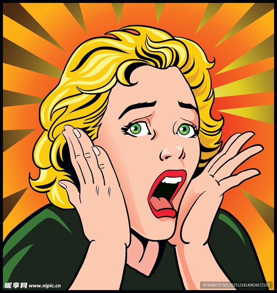 波普风惊讶表情女性形象