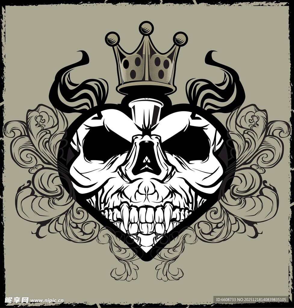 皇冠骷髅心形纹身图案