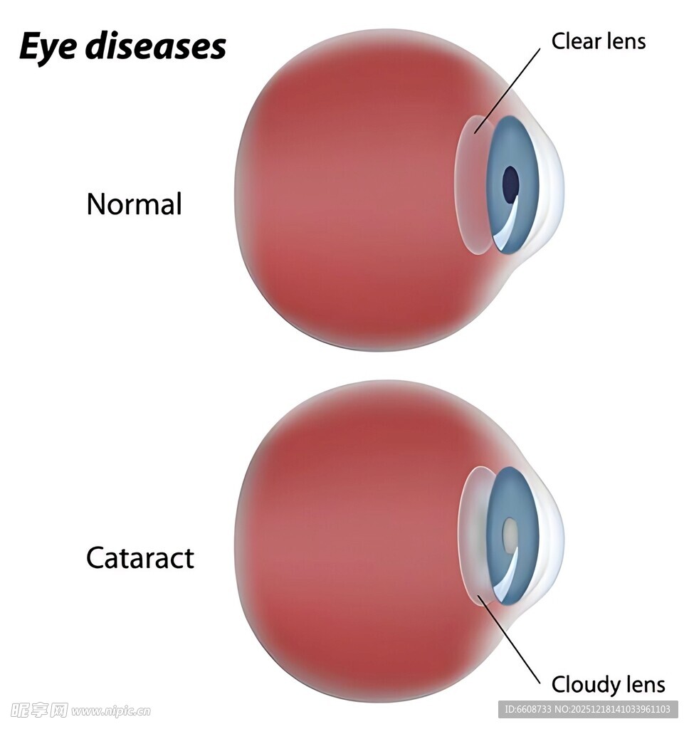 正常与白内障眼睛对比图