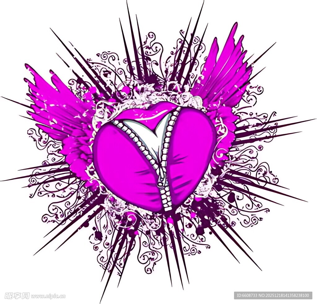 粉色带翼爱心图案设计