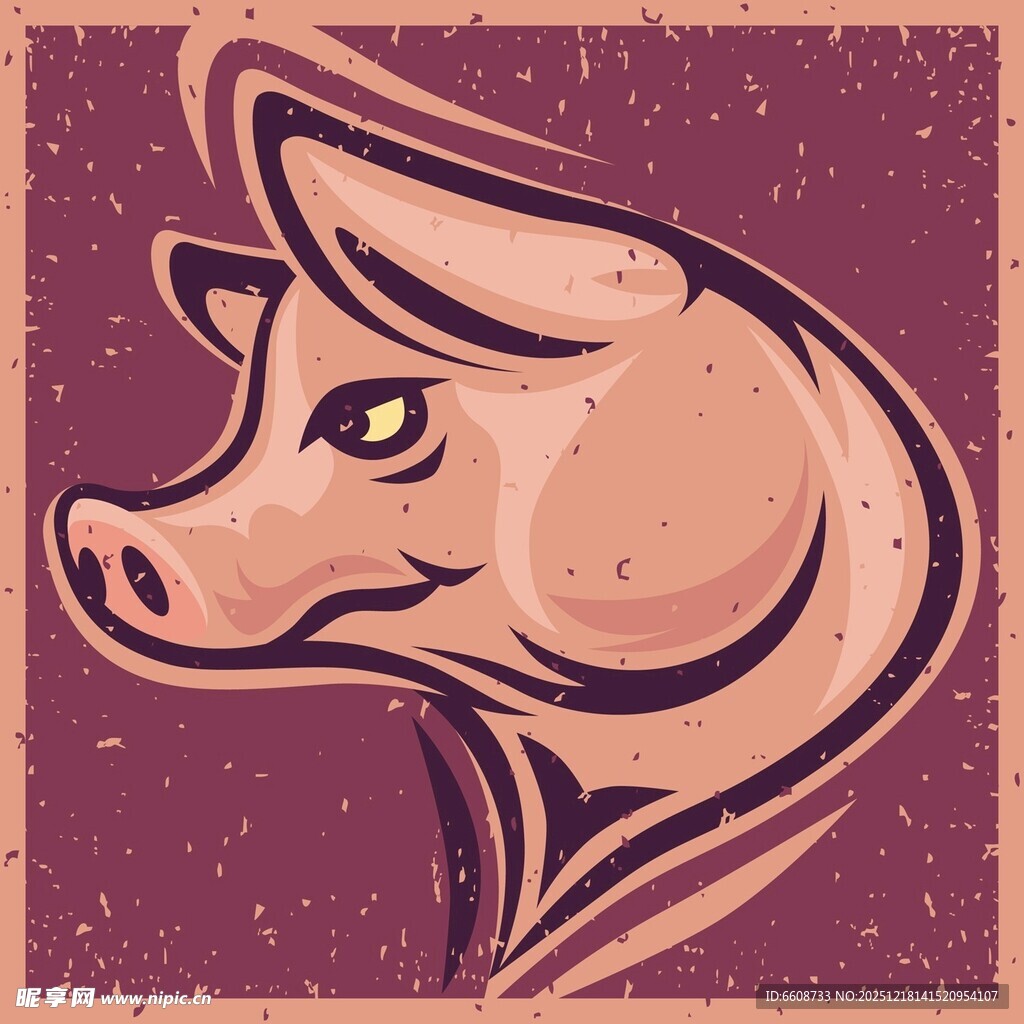 复古风格猪头插画