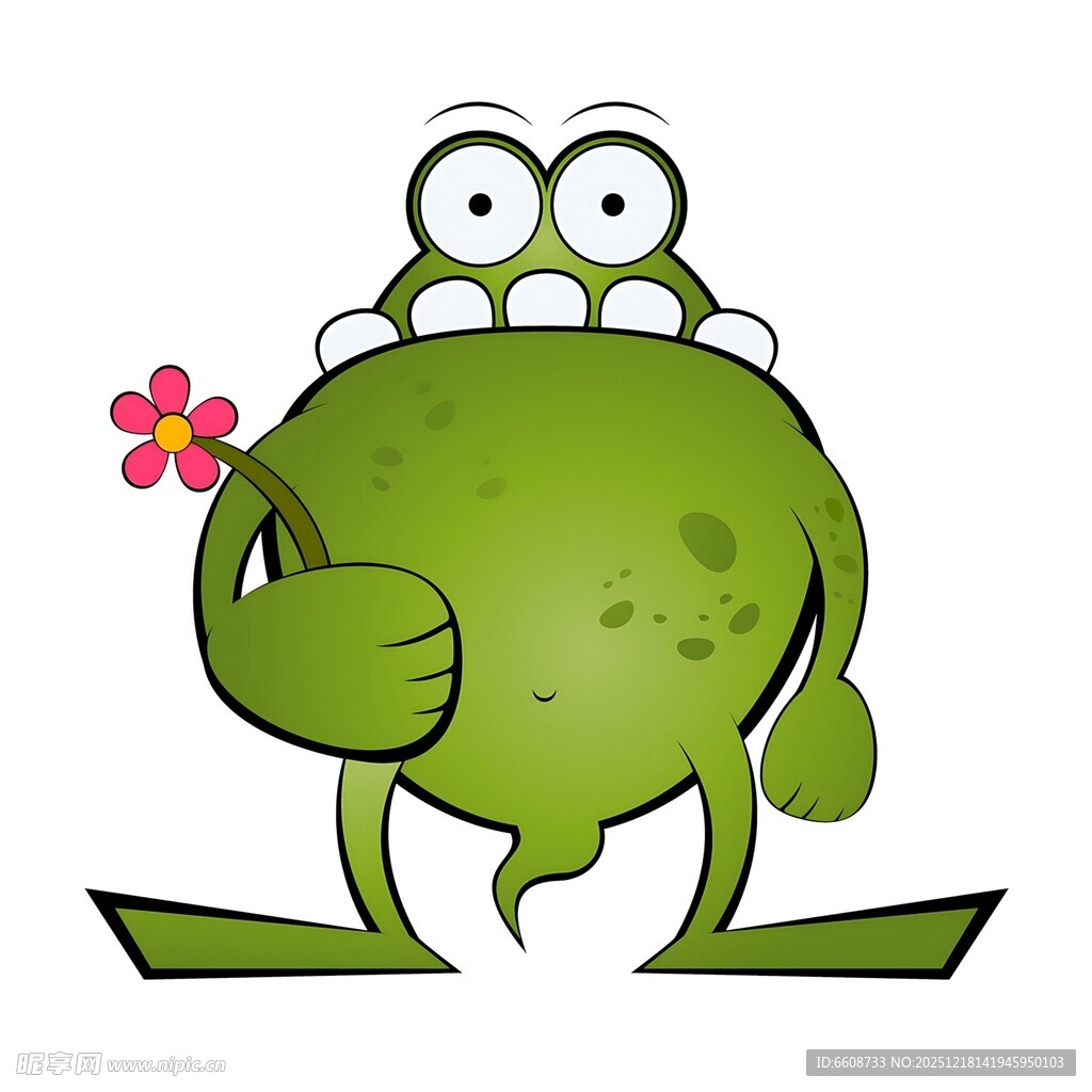 绿色青蛙手持小花