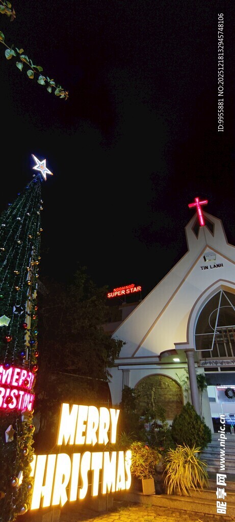 越南芽庄夜晚城市建筑灯光景观