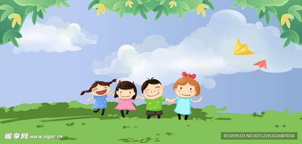 卡通孩子们玩耍