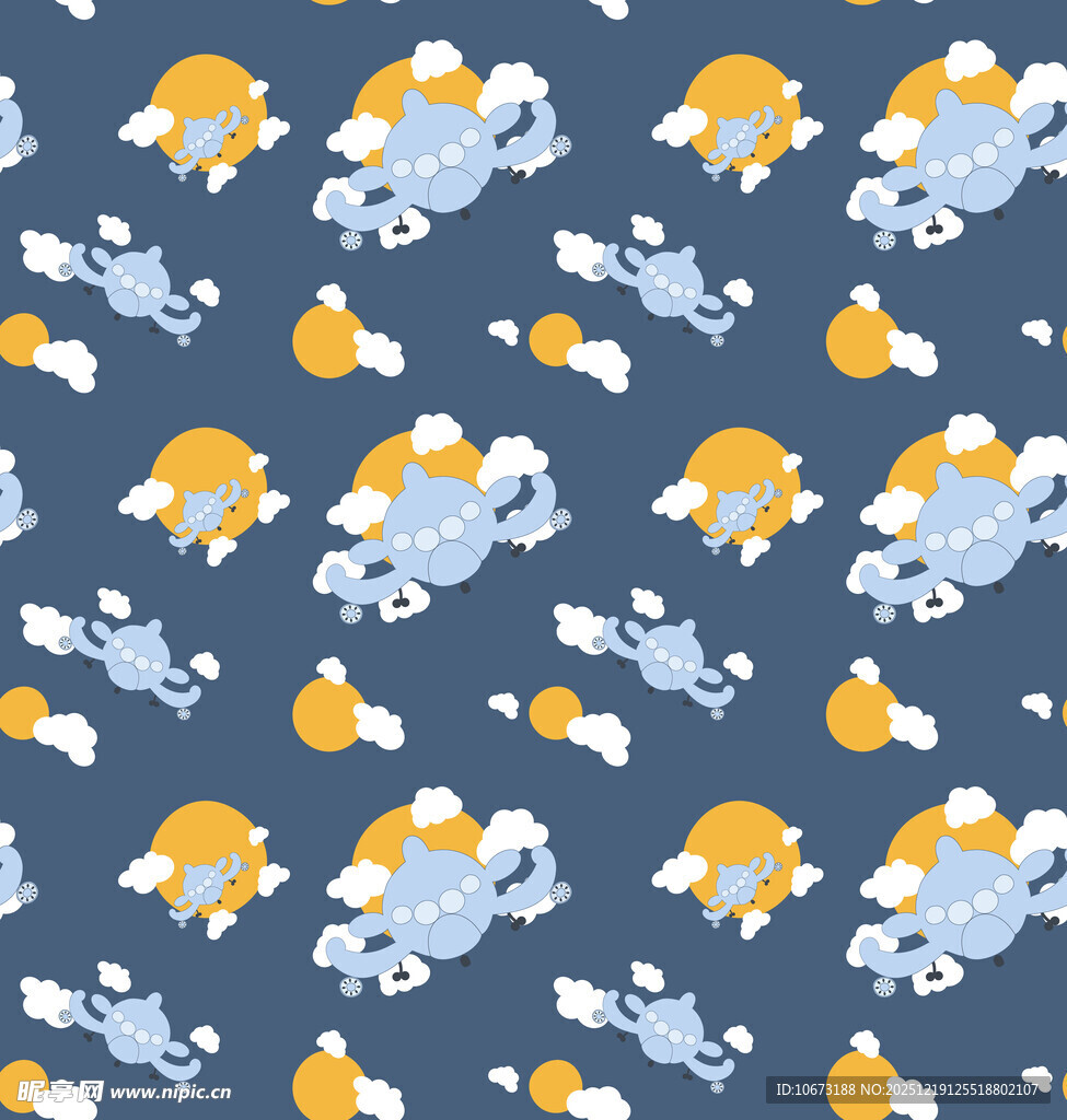 梦幻云月飞鸟无缝图案