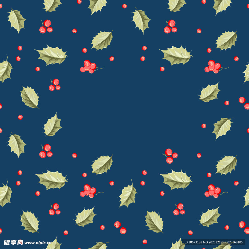 深蓝色底冬青浆果图案