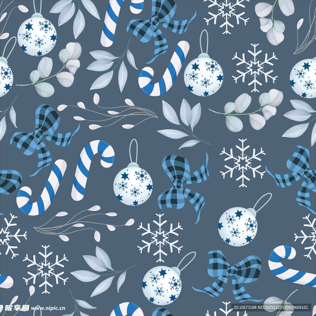 蓝白圣诞元素无缝图案