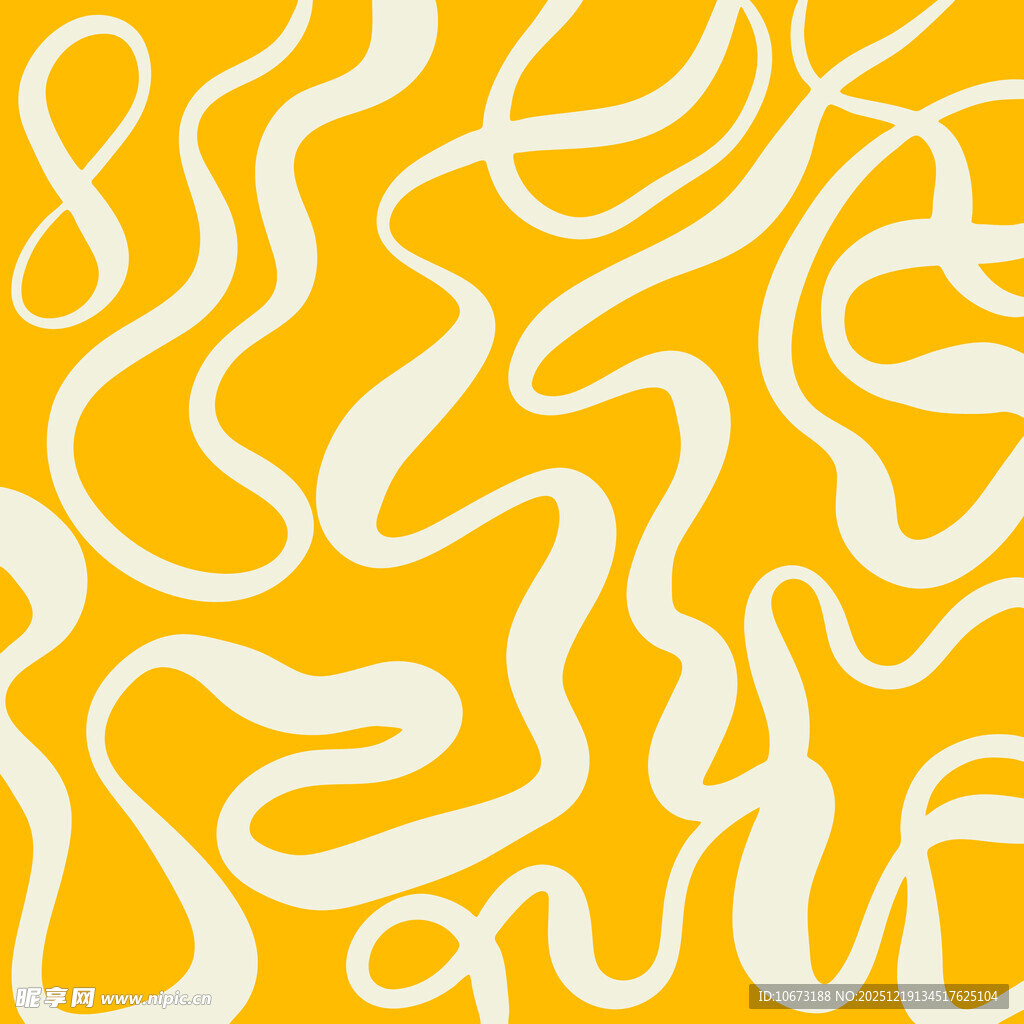 黄色底白色曲线抽象图案