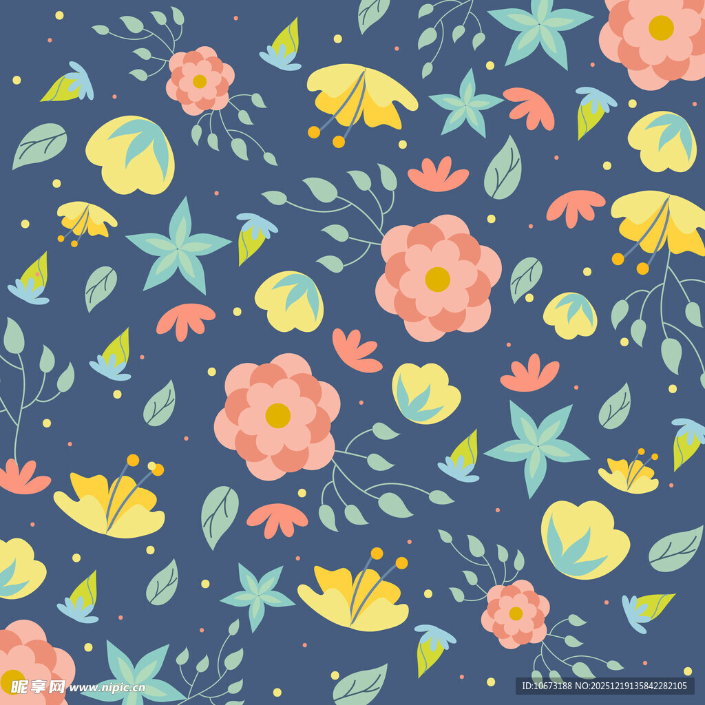 蓝色底花卉植物图案背景