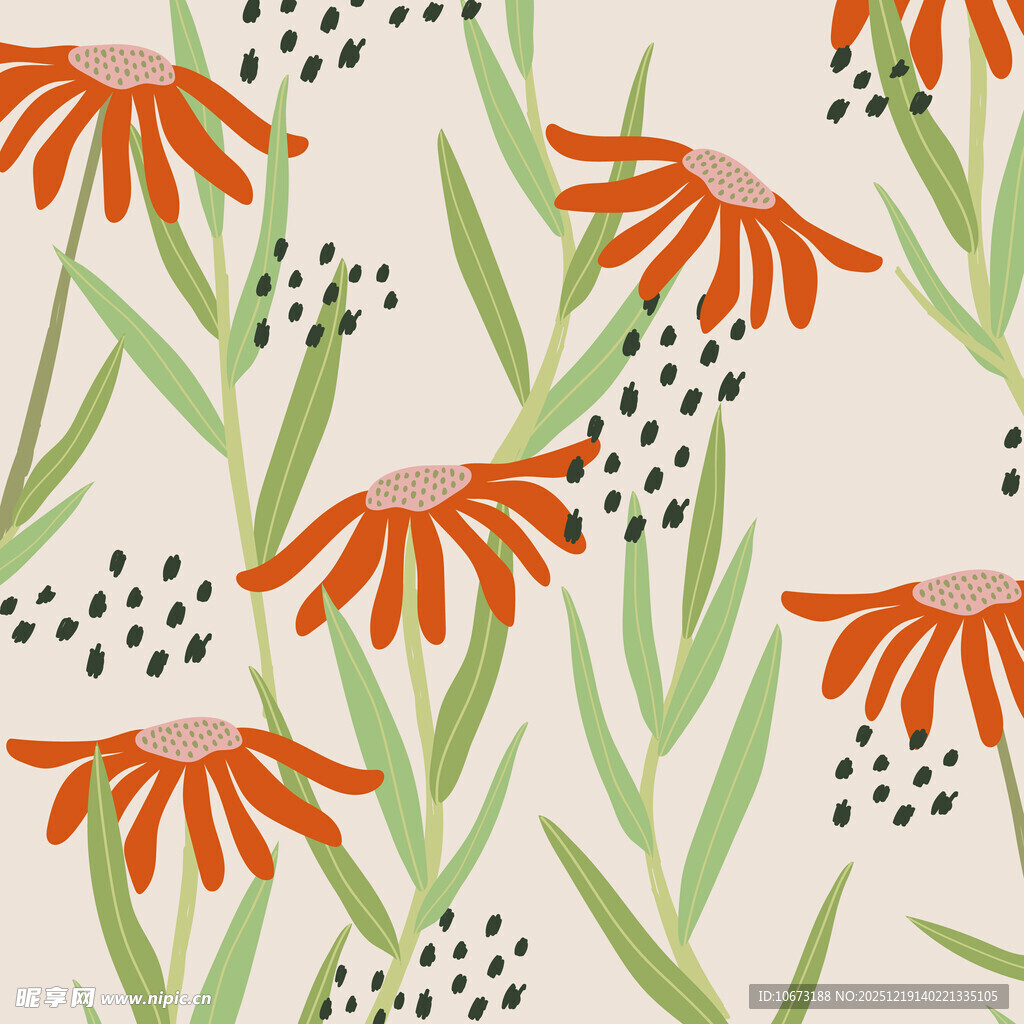 橙色花朵植物图案设计