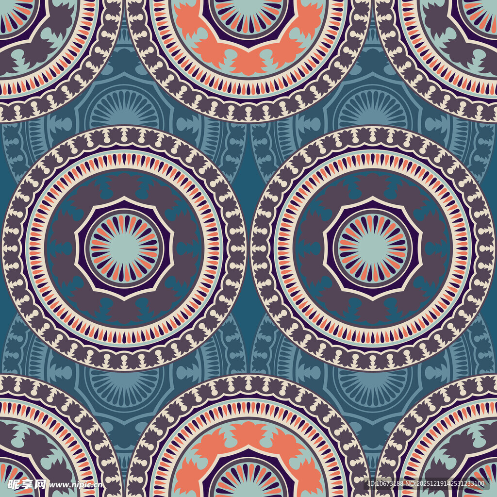 民族风圆形图案无缝背景