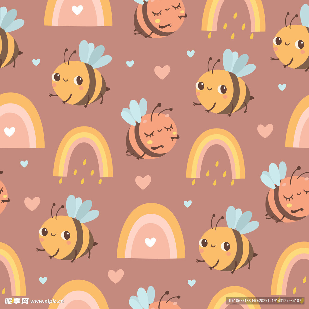 可爱蜜蜂彩虹爱心图案