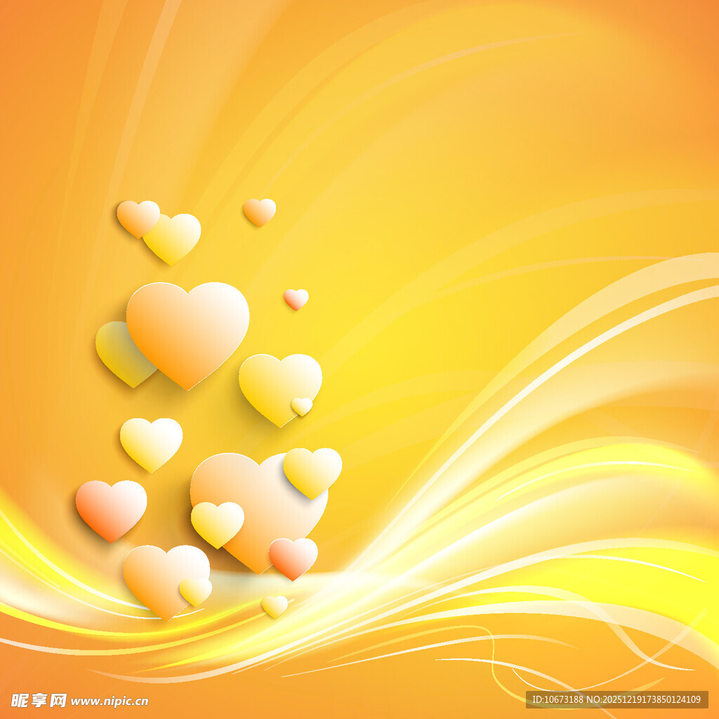 梦幻黄色爱心波浪背景