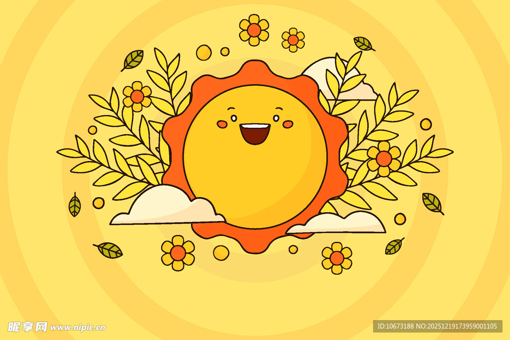 可爱笑脸太阳插画图案