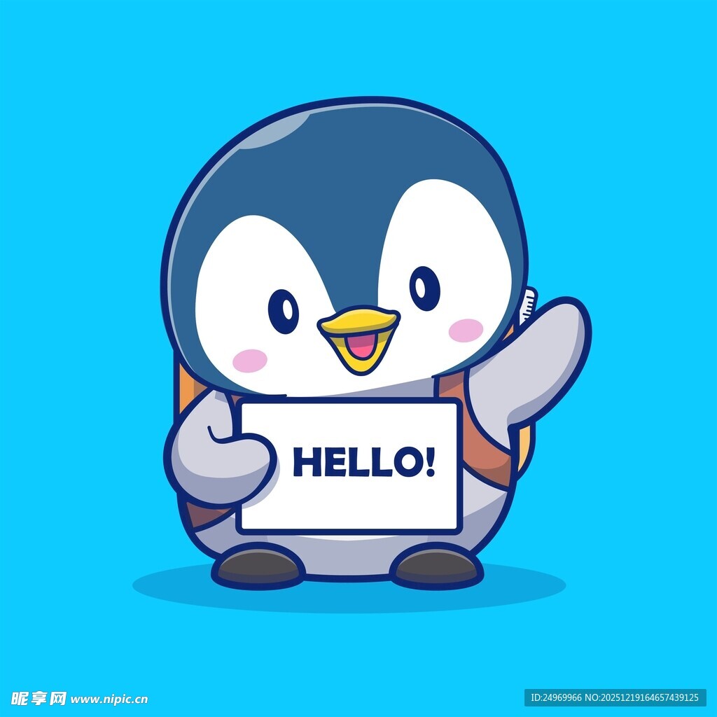 可爱企鹅举牌说HELLO