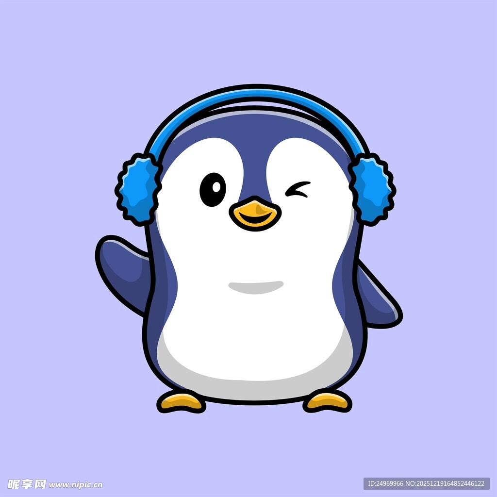 戴耳机的俏皮小企鹅