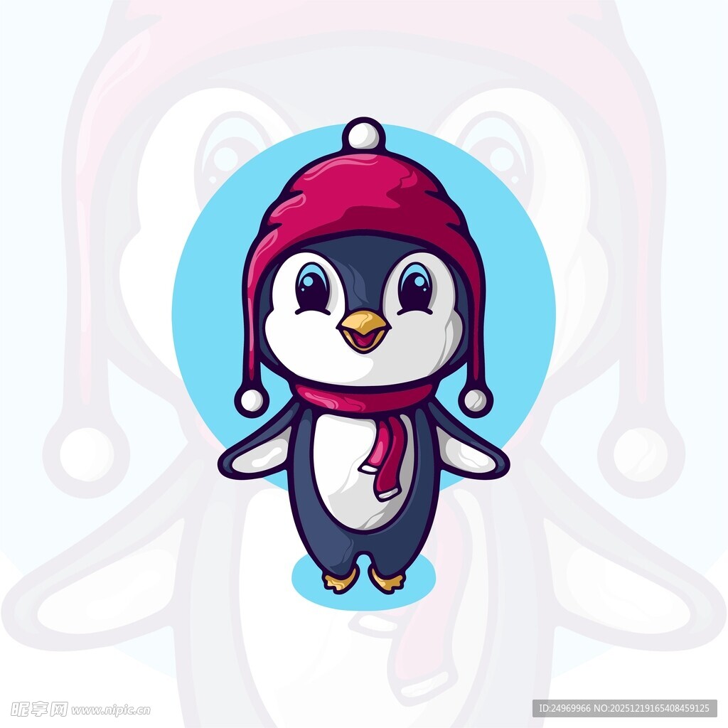 戴帽围巾的可爱小企鹅