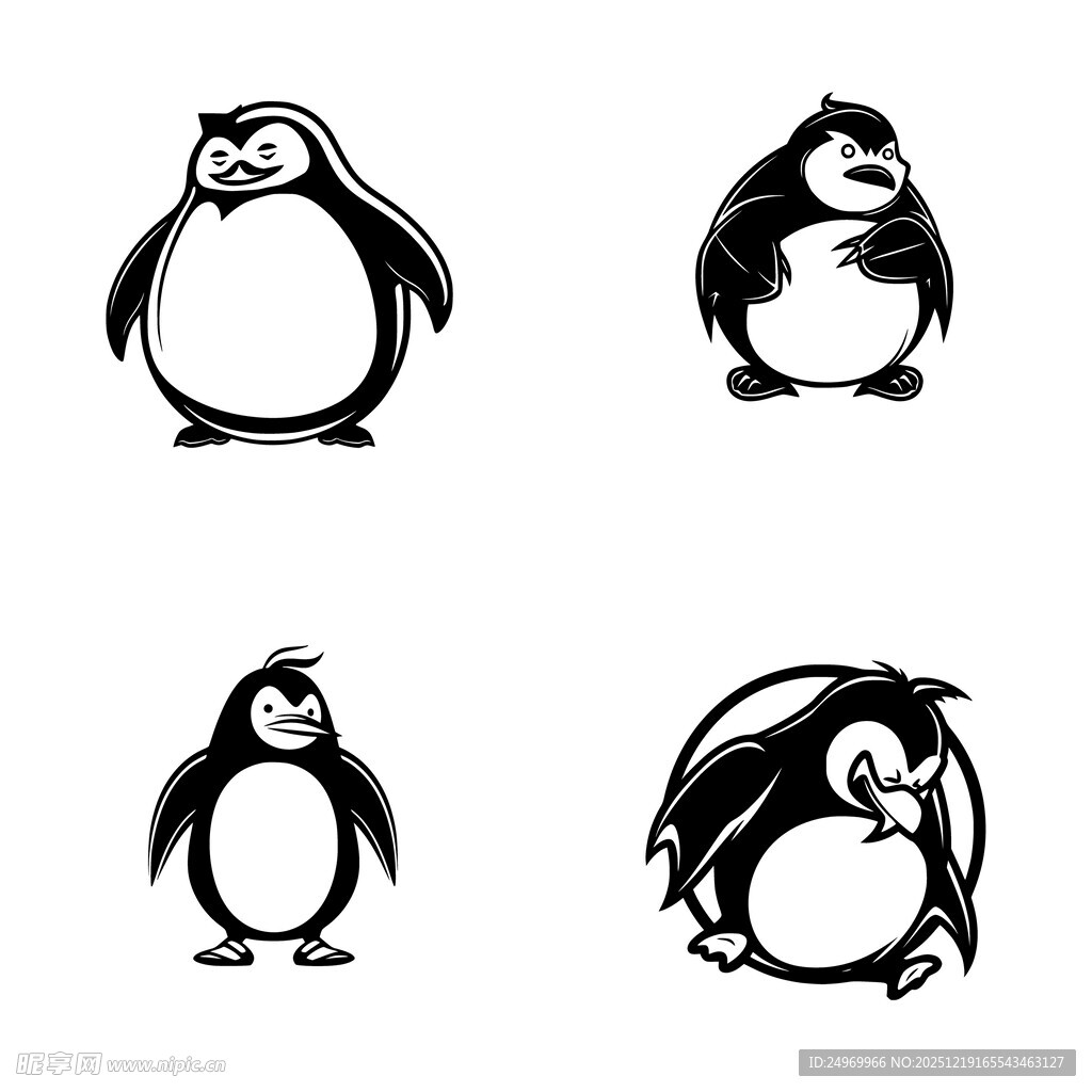 四幅简约风格企鹅图案