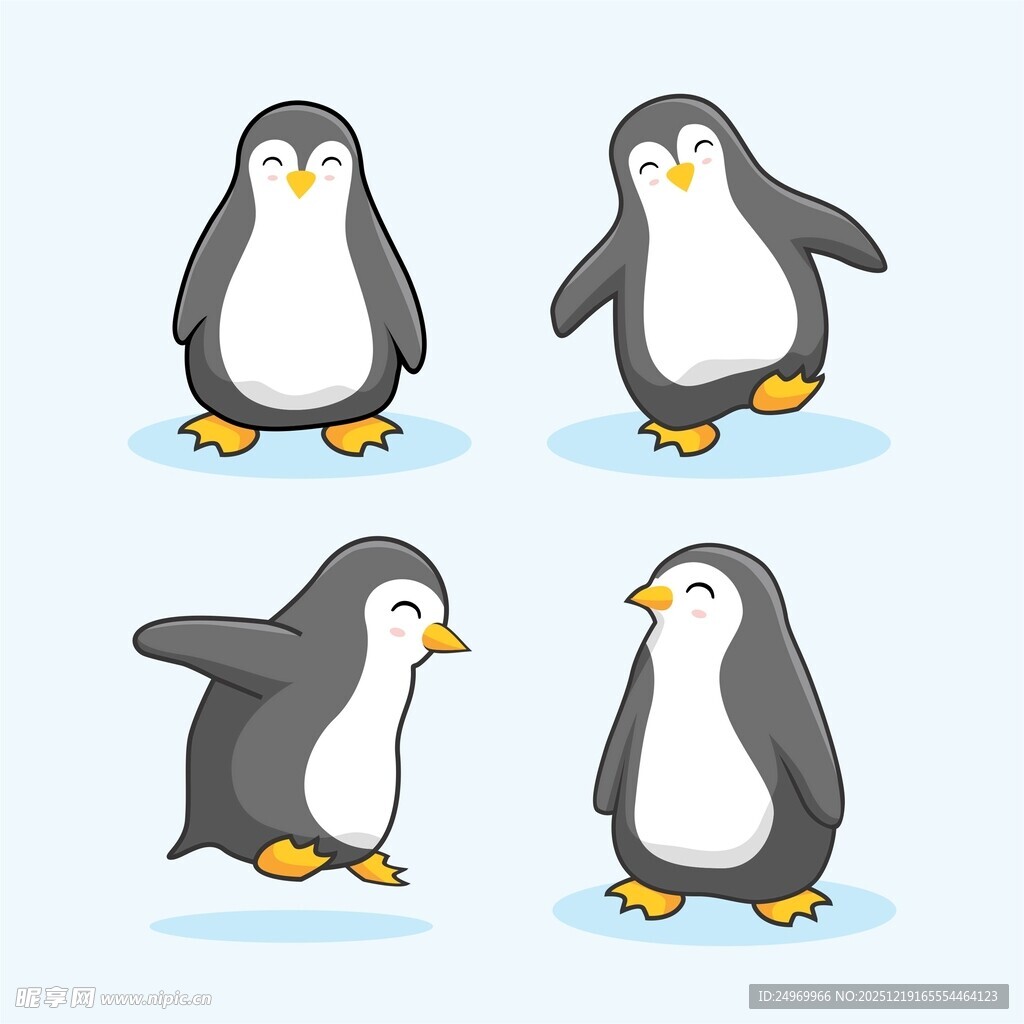 四只可爱企鹅的趣味姿态