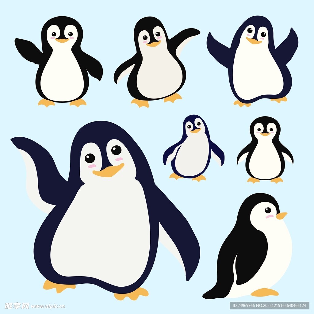 可爱企鹅群插画