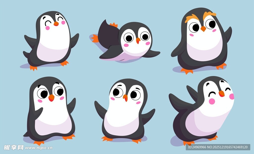 可爱企鹅不同姿态展示