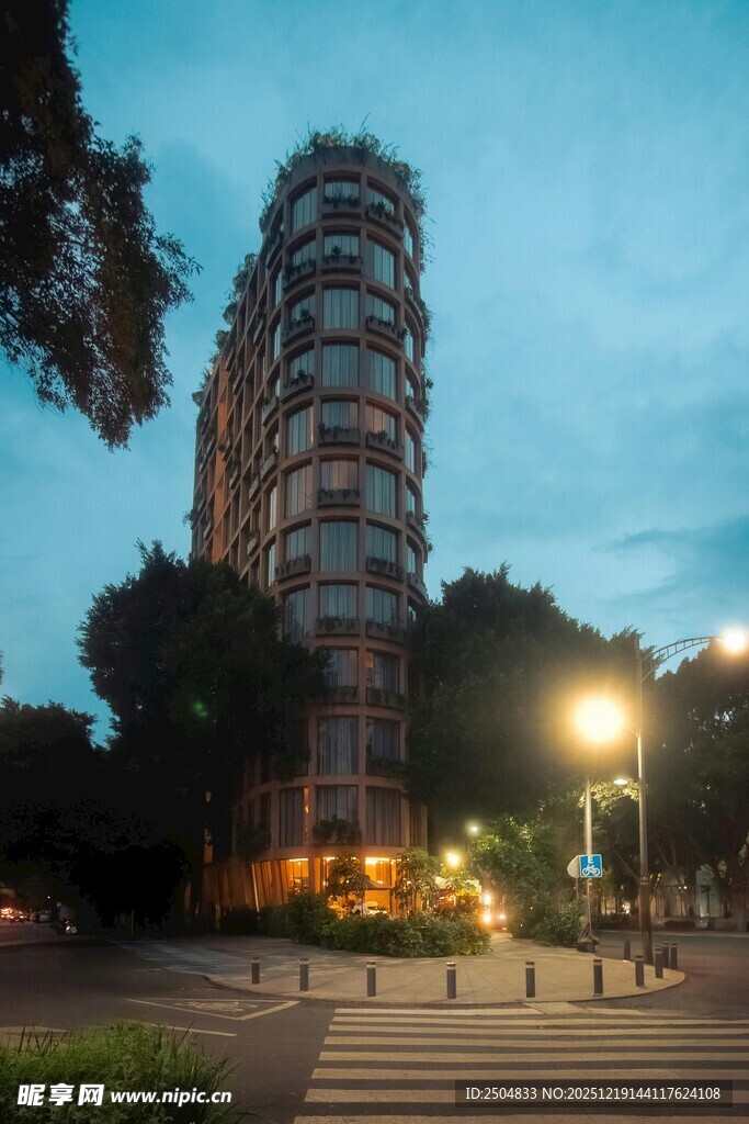 夜幕下的独特塔楼景观