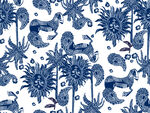 蓝白花卉松鼠图案纹理