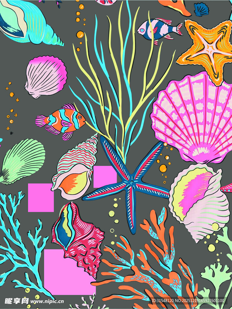 海底多彩生物与贝壳景观