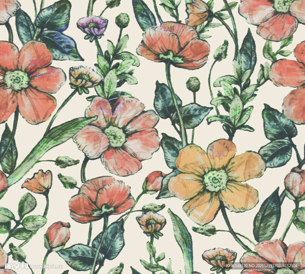 水彩花卉图案 清新自然风