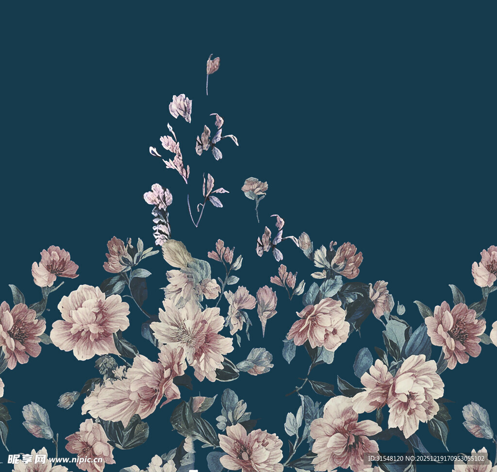 深蓝色背景上的花卉图案