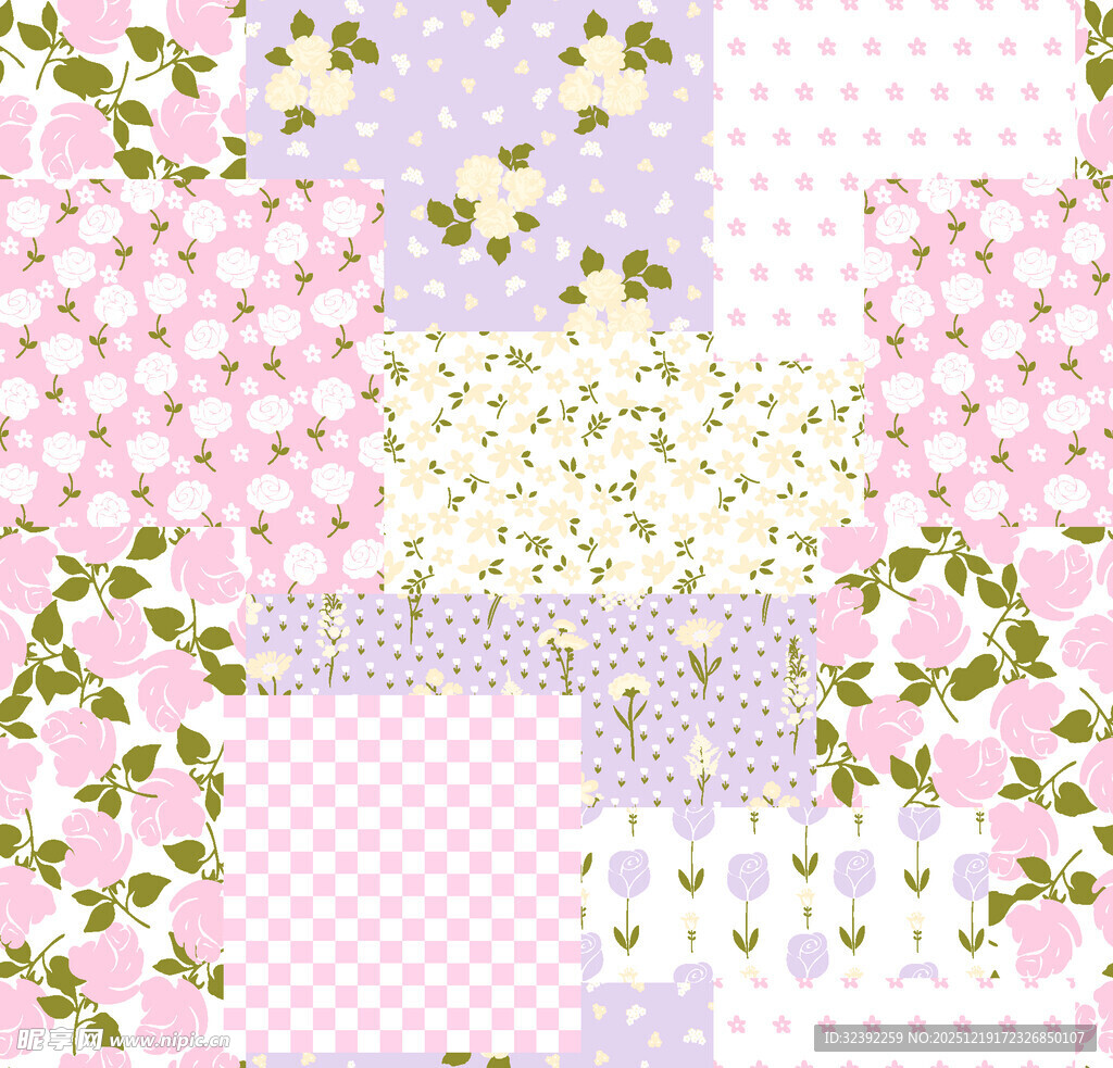 粉色花卉拼接图案背景