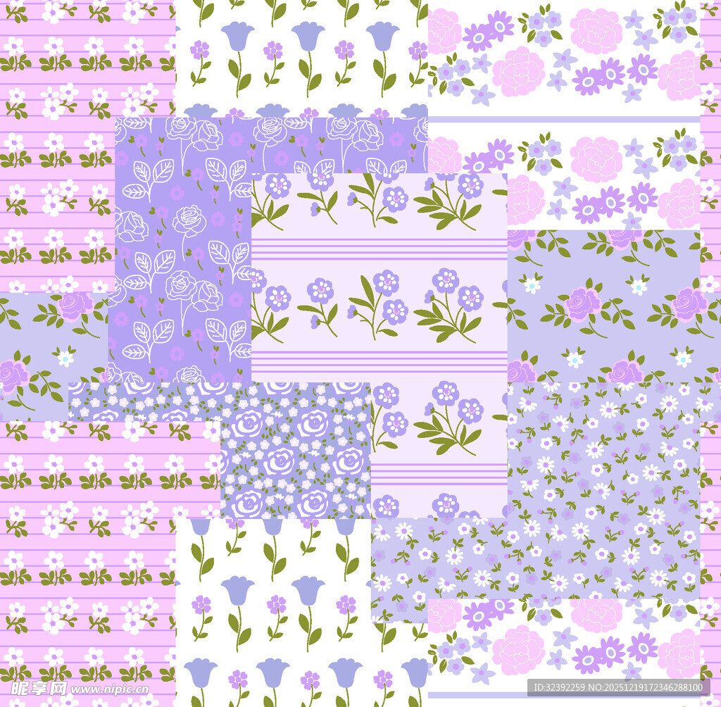 紫色花卉图案无缝背景素材