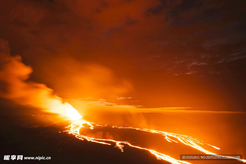 火山熔岩流淌壮观景象