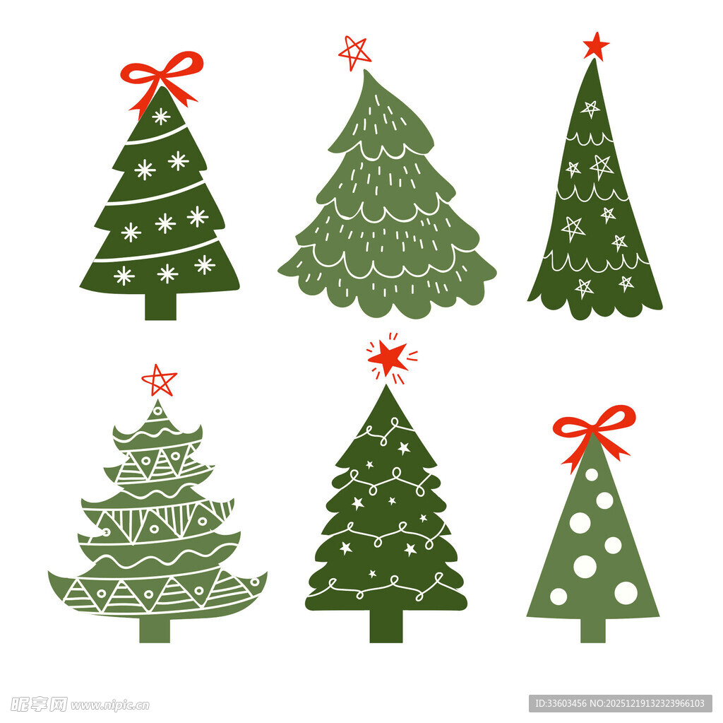 手绘圣诞松树图案集合