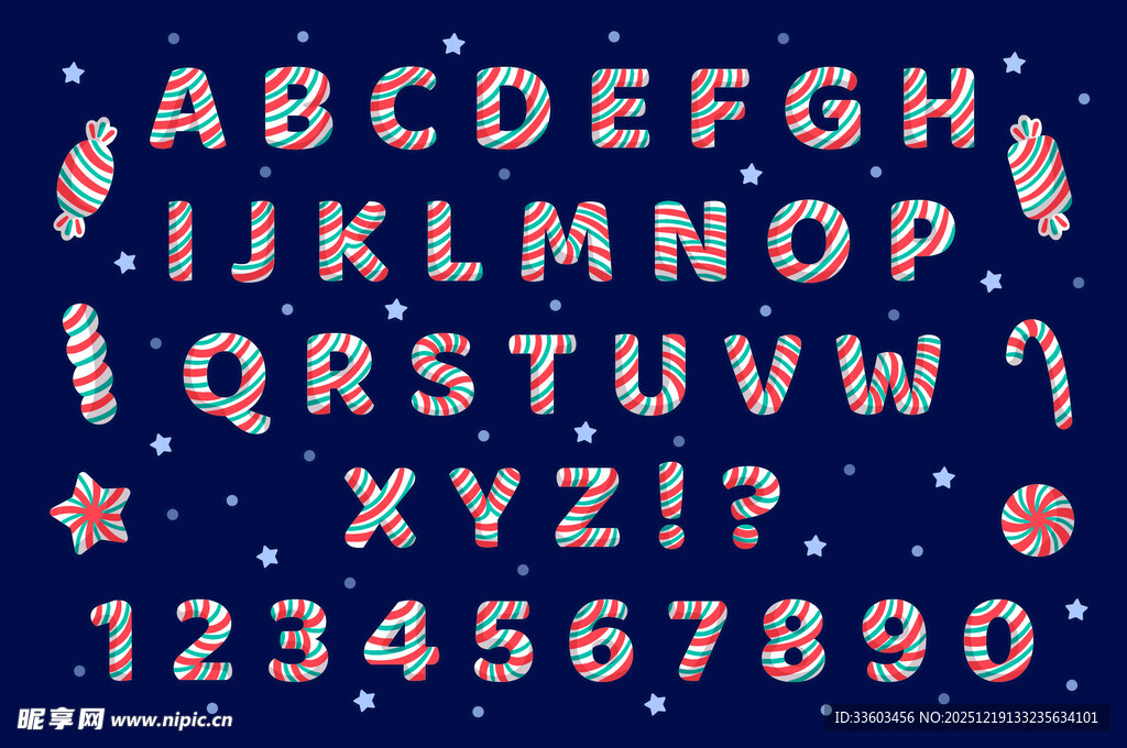 圣诞风字母数字装饰图案