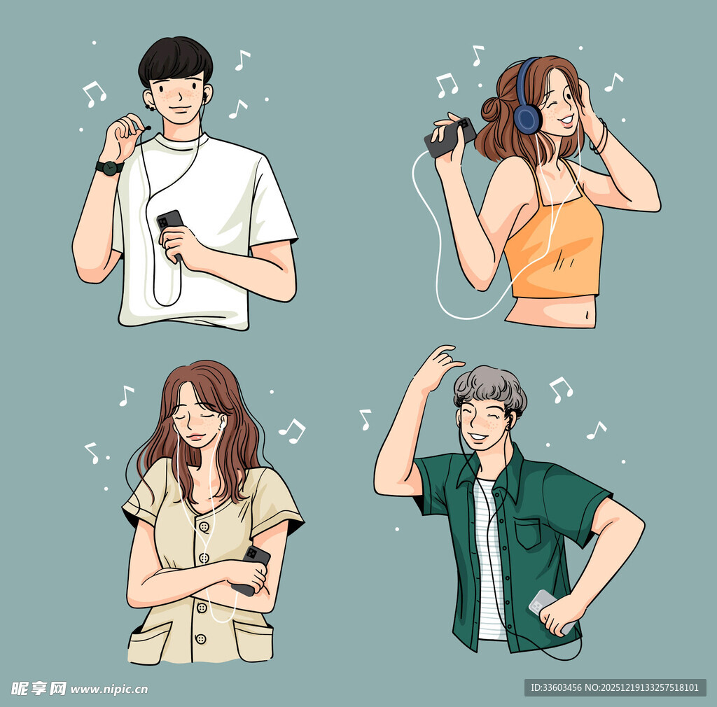 时尚人物的多样休闲姿态