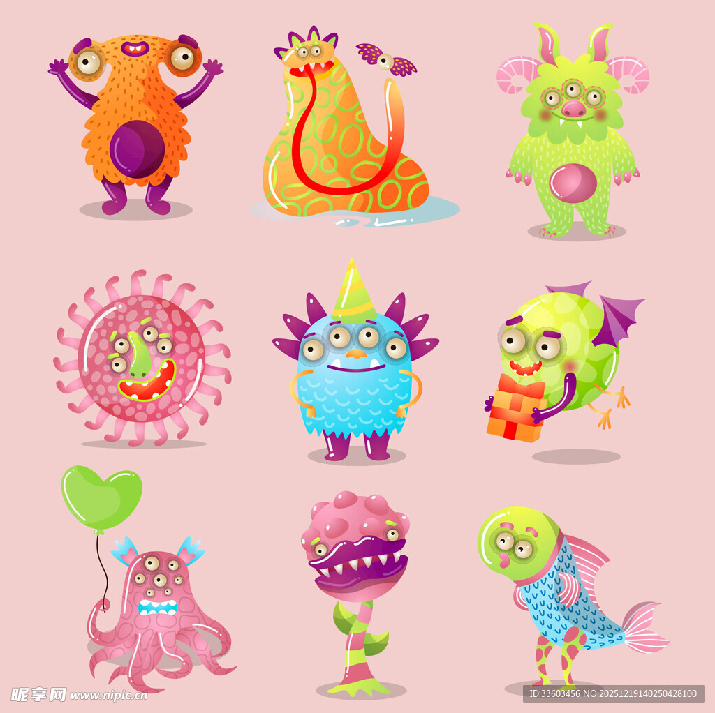 可爱多彩卡通小怪物集合