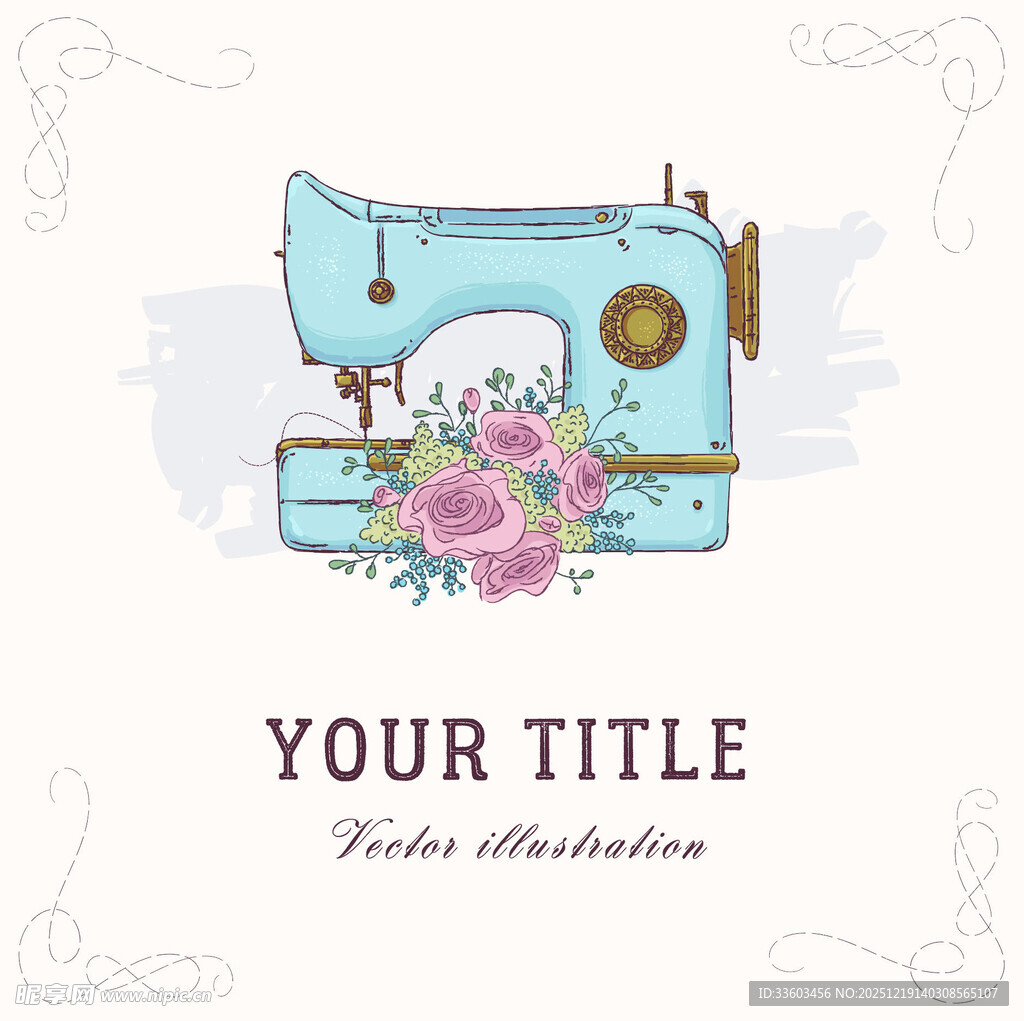 复古缝纫机与花卉图案设计