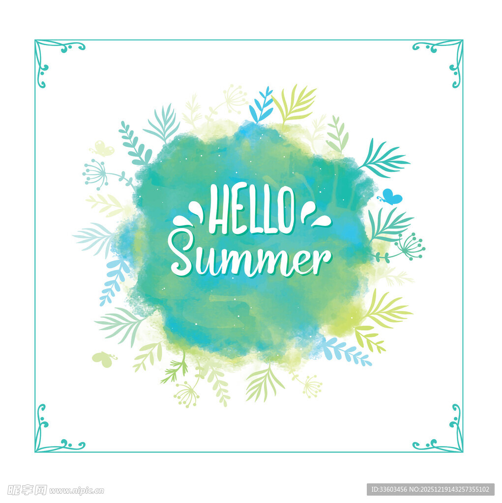 你好夏天水彩装饰图案