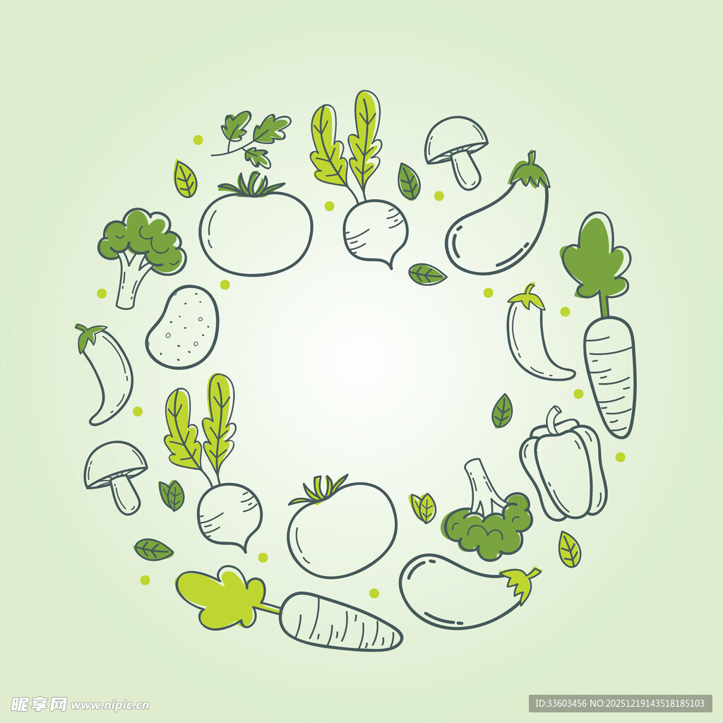 蔬菜环绕的圆形手绘图案